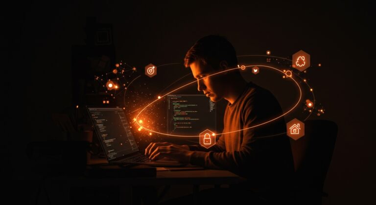 Guía experta para comenzar con Emacs moderno mostrando un desarrollador en entorno tecnológico avanzado y herramientas de productividad.
