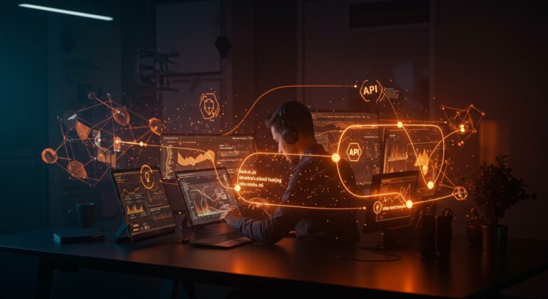 Automatización de pruebas API con Node.js usando Tusk Drift en un entorno de desarrollo backend moderno y tecnológico.