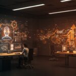 Interacción profesional con interfaces holográficas de IA multimodal Baidu ERNIE 5 superando a GPT-5 en automatización y rendimiento empresarial.