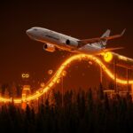 Innovación sostenible en aviación de Boeing utilizando bio-oil de startups climate tech para reducir emisiones de carbono.