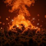 Bosques de África emitiendo carbono representados con una metáfora visual de datos y sostenibilidad en un estilo cinematográfico para cambio climático.