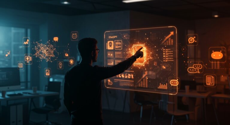 Founder tech interactuando con actualizaciones de ChatGPT y herramientas de IA aplicadas en startups tecnológicas.