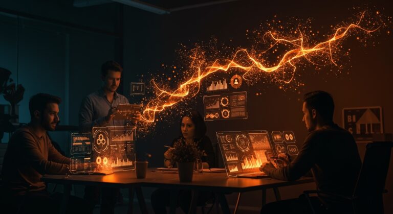 Fundadores de tecnología colaborando en transformación digital impulsada por inteligencia artificial en startups LATAM.