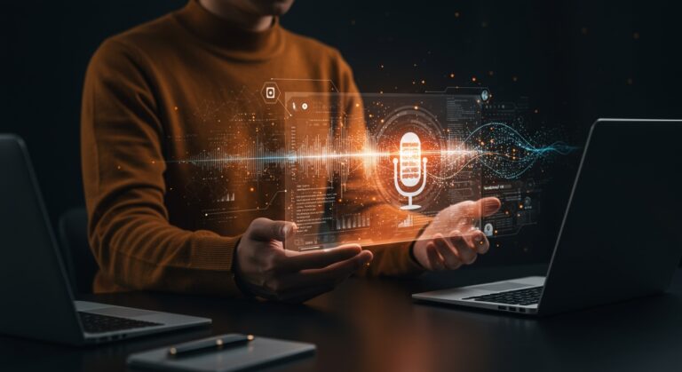 Interfaz integrada de voz y texto en ChatGPT destacando la automatización y herramientas de IA para startups tecnológicas.