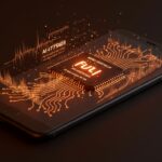 Chip de IA de Broadcom y CAMB.AI en dispositivo móvil demostrando traducción y descripción en tiempo real para startups tecnológicas.