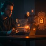 Ciberespionaje con inteligencia artificial amenazando la seguridad informática de startups tecnológicas.