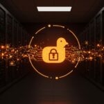 Visualización de cifrado de datos en reposo con DuckDB usando AES-GCM para mejorar la seguridad en plataformas SaaS, en paleta naranja y negro.