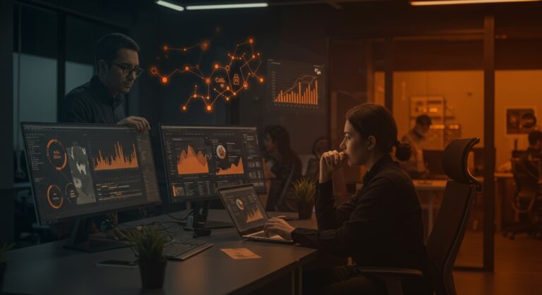 Equipo de startup chilena utilizando tecnología para medir huella de carbono y promover sostenibilidad en exportación de alimentos.