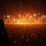 Representación de IA generando código en Microsoft, destacando la influencia del 30% del código producido por inteligencia artificial en desarrollo de software.