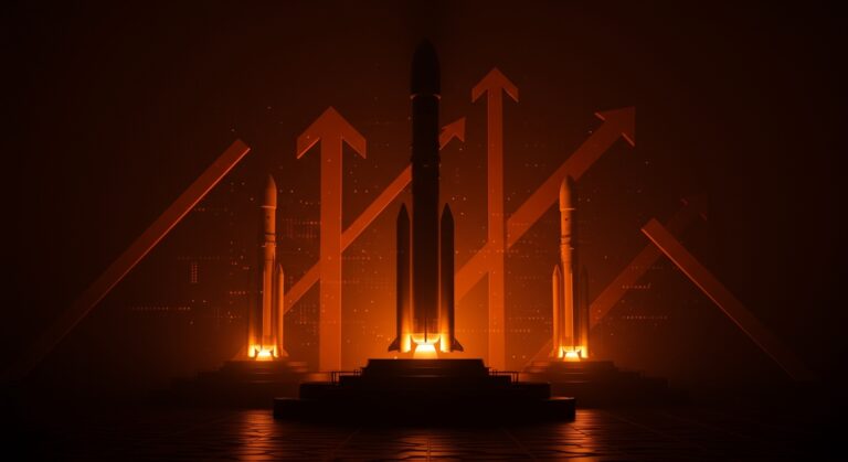 Cohetes reutilizables chinos en plataforma de lanzamiento, destacando innovación tecnológica y tendencias en la industria espacial.