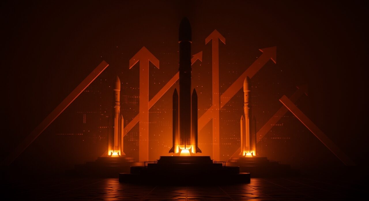 Cohetes reutilizables chinos en plataforma de lanzamiento, destacando innovación tecnológica y tendencias en la industria espacial.