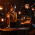 Founder tech destacando ante fondos de inversión en inteligencia artificial en un entorno digital futurista con metáforas visuales de financiamiento y mercado de IA.