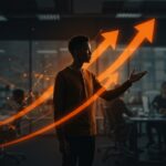 Individuo liderando el cambio organizacional en una startup tecnológica, demostrando liderazgo e influencia sin autoridad formal.