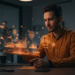 Mercado de créditos de carbono 2025 con fundador de startup analizando tendencias y consolidación, representando oportunidades y sostenibilidad.