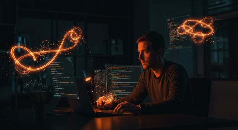 Fundador tecnológico trabajando con corutinas y tasks en Python async para gestión avanzada del event loop en SaaS.