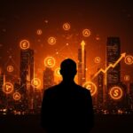 David Sacks contemplando una ciudad digital que combina inteligencia artificial y criptomonedas bajo la administración Trump, destacando tendencias tecnológicas y oportunidades de inversión.