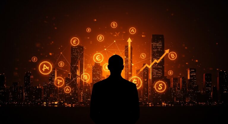 David Sacks contemplando una ciudad digital que combina inteligencia artificial y criptomonedas bajo la administración Trump, destacando tendencias tecnológicas y oportunidades de inversión.