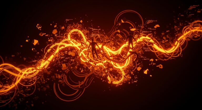 Visualización conceptual de deadlocks y programación async en Rust y Python, mostrando concurrencia y finalizadores en sistemas modernos.