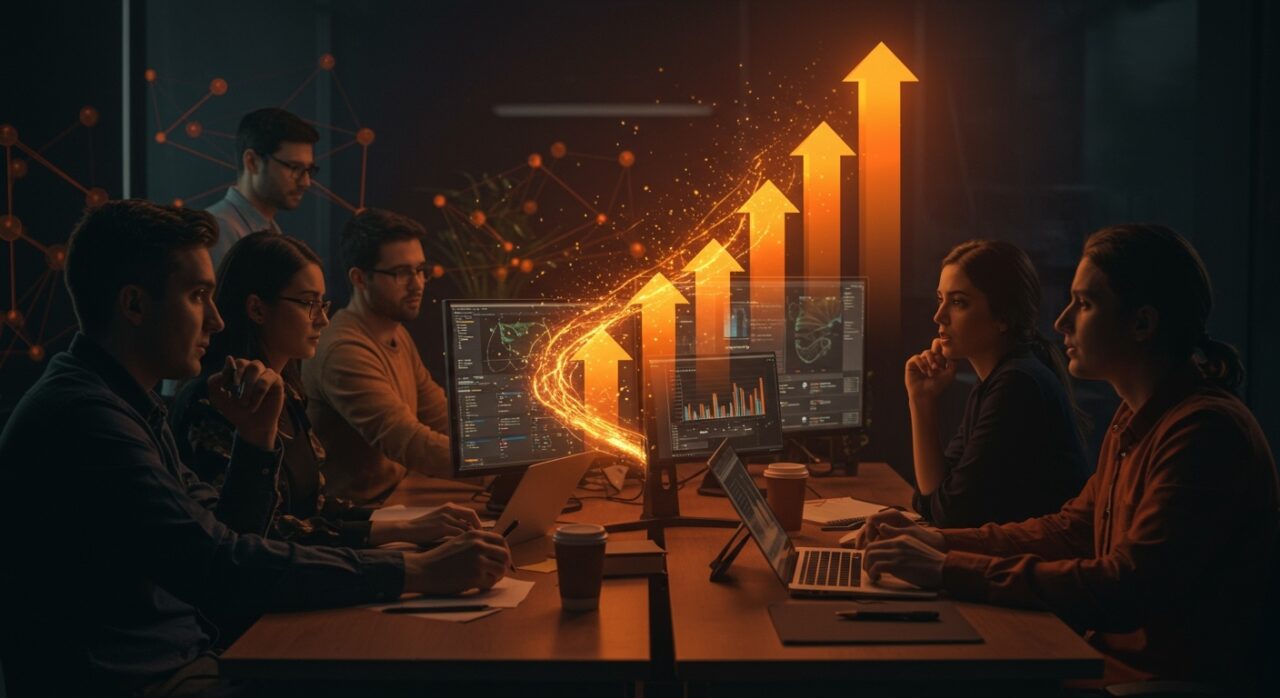 Equipo colaborativo trabajando en notebooks Jupyter para ciencia de datos en una startup SaaS innovadora, Deepnote.