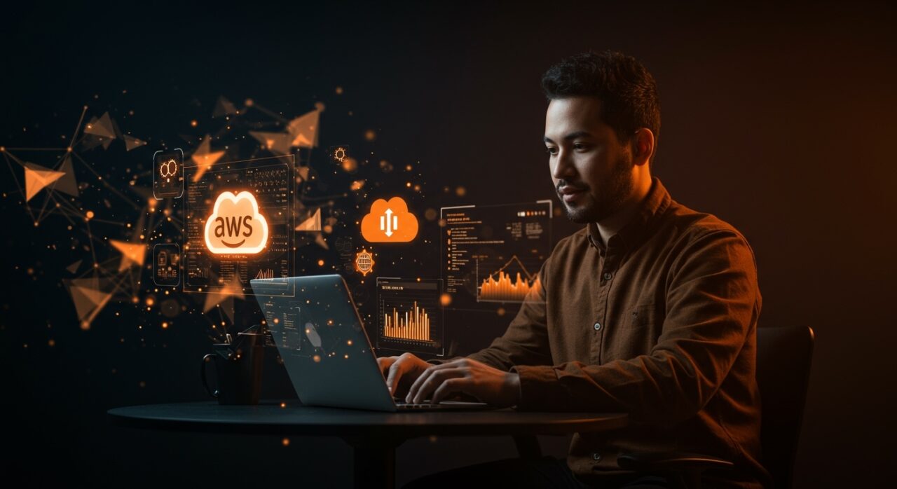 Ingeniero de infraestructura remoto trabajando con AWS y DevOps en una startup tecnológica, destacando automatización y colaboración en infraestructuras cloud.