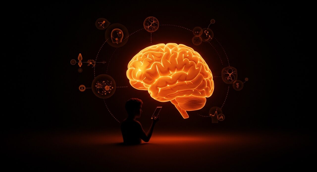 Desarrollo cerebral en cinco eras clave mostrando impacto en cognición y salud mental para founders en talento y bienestar.