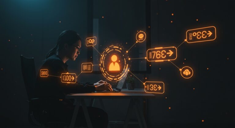 Desarrollador trabajando con workflows de tareas en segundo plano y automatización en Django 6.0 con estética startup naranja y negra.