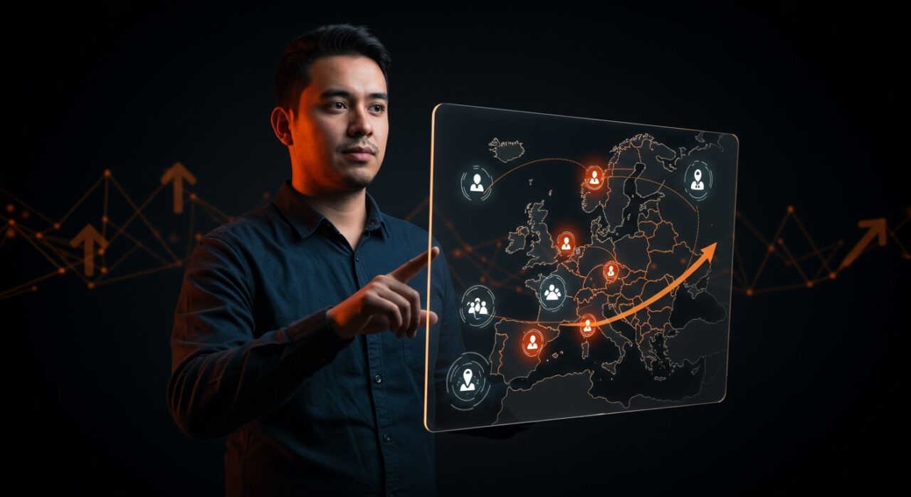 Emprendedor chileno utilizando residencia virtual e-Residency para gestionar startups en Europa con tecnología digital avanzada.