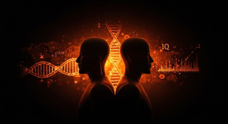 Gemelos idénticos separados con diferencias de IQ influenciadas por la educación y factores ambientales en estudio de inteligencia.