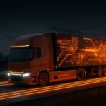 Camión autónomo futurista representando innovación en tecnología de movilidad y financiamiento startup mediante SPAC.