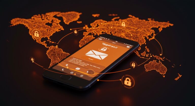 Aplicación de email P2P Tyr en Android mostrando comunicación segura y descentralización sobre la red Yggdrasil en un entorno tecnológico moderno.