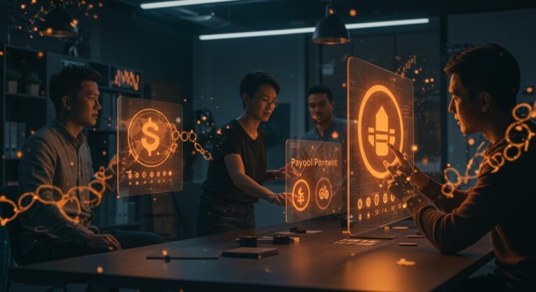 Startup implementando nómina en cripto usando stablecoins y tecnología blockchain para pagos internacionales y fintech.