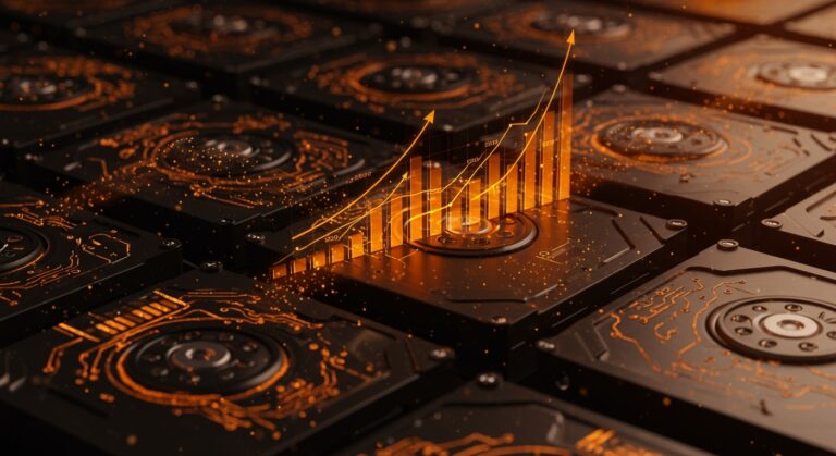 Estadísticas de fallo de discos duros Backblaze Q3 2025 reflejadas en un análisis visual de hardware e infraestructura tecnológica.