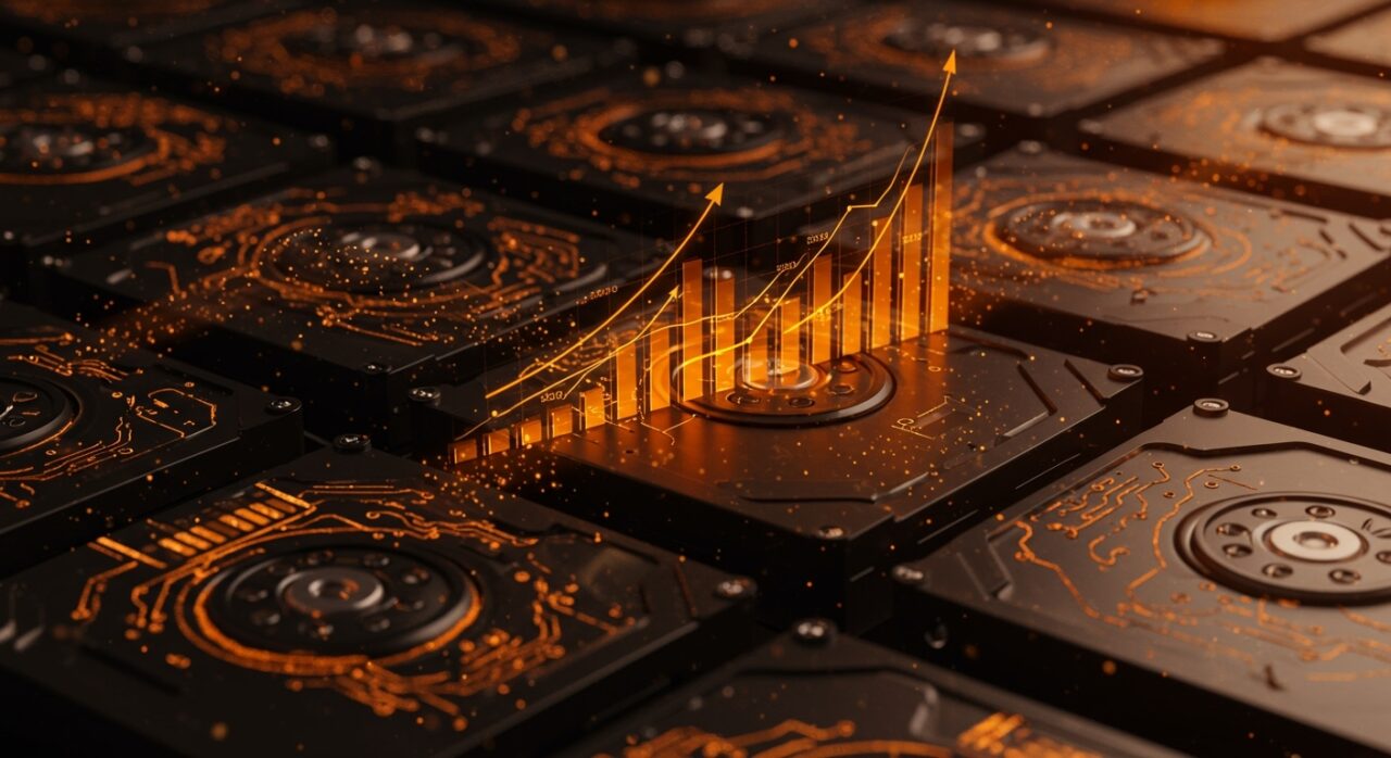 Estadísticas de fallo de discos duros Backblaze Q3 2025 reflejadas en un análisis visual de hardware e infraestructura tecnológica.