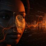 Recolección de datos biométricos y vigilancia en EE.UU. destacando la privacidad y seguridad nacional bajo tecnología avanzada.