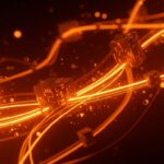 Ilustración de canales de alto rendimiento en Rust para programación concurrente con metáforas visuales de concurrencia y eficiencia, destacando Crossfire.