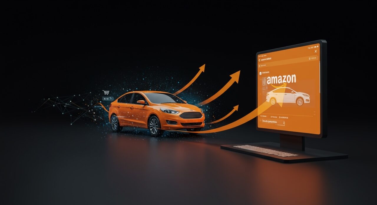 Venta digital de autos usados certificados Ford en plataforma Amazon, mostrando la innovación en comercio electrónico automotriz.