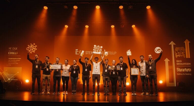 Ganadores del Santander X Award Chile 2025 celebrando innovación sostenible en bioplásticos y tecnología limpia.