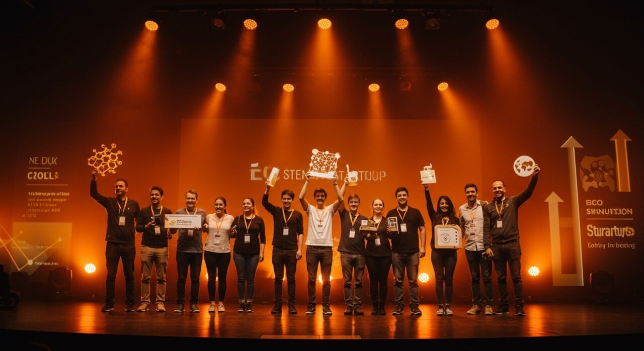 Ganadores del Santander X Award Chile 2025 celebrando innovación sostenible en bioplásticos y tecnología limpia.