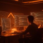 Desarrollador trabajando con código C++20 y compilador GCC16, simbolizando la actualización tecnológica en startups y software moderno.