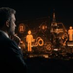 Generación X enfrentando riesgo de pérdida de empleo por IA y automatización, con representación visual de renta básica universal en el contexto laboral.