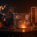 Startup colaborando con supercomputadora e infraestructura de inteligencia artificial en ecosistema AI innovador y gobernanza de datos.