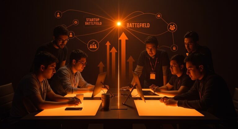 Fundadores latinos colaborando en mentoría y misión para ganar Startup Battlefield 2025 en ecosistema startup.