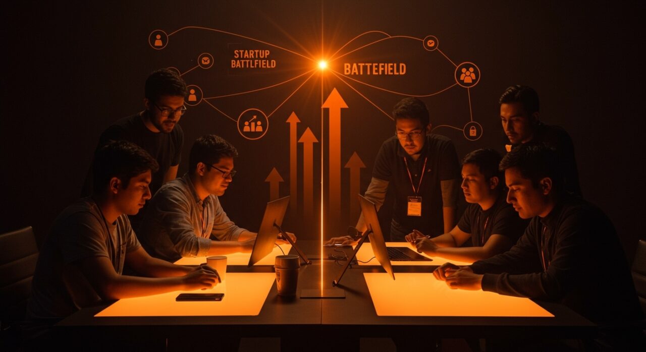 Fundadores latinos colaborando en mentoría y misión para ganar Startup Battlefield 2025 en ecosistema startup.