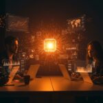 Founders de startups de inteligencia artificial en India colaborando, impulsados por inversión de Google y Accel, en un entorno tecnológico avanzado.