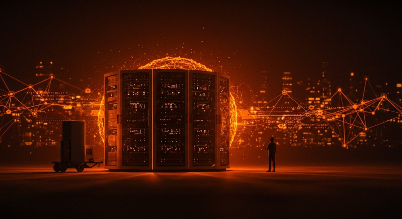 Infraestructura tecnológica migrando por presión regulatoria europea representando privacidad y seguridad en GrapheneOS.