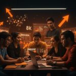 Founders hispanos analizando titulares y tendencias tech en un entorno digital inspirado en Hacker News comprendiendo el ecosistema startup.