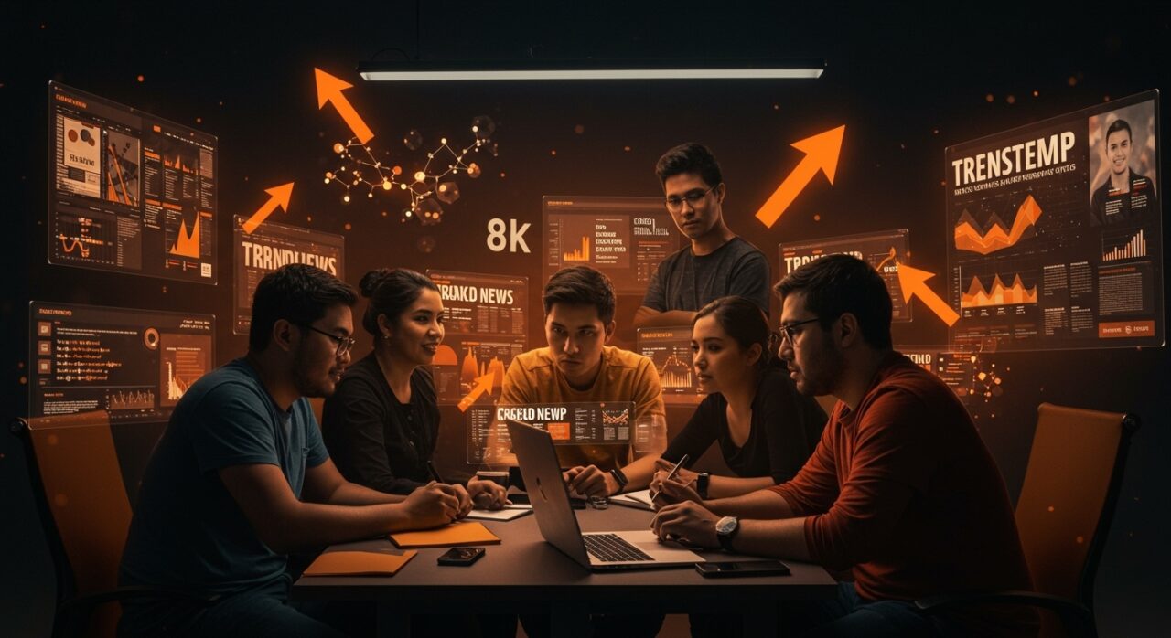 Founders hispanos analizando titulares y tendencias tech en un entorno digital inspirado en Hacker News comprendiendo el ecosistema startup.