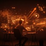 Herramienta de IA para creadores de video mostrando ideación y analíticas avanzadas en un entorno tecnológico innovador.