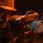 Ingeniero analizando un circuito complejo con un modelo de coche Honda y ondas de audio fragmentadas, representando errores técnicos en proyectos de innovación tecnológica.