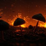 Hongos radiorresistentes de Chernobyl transformando radiación en energía, representando biotecnología y exploración espacial innovadora.